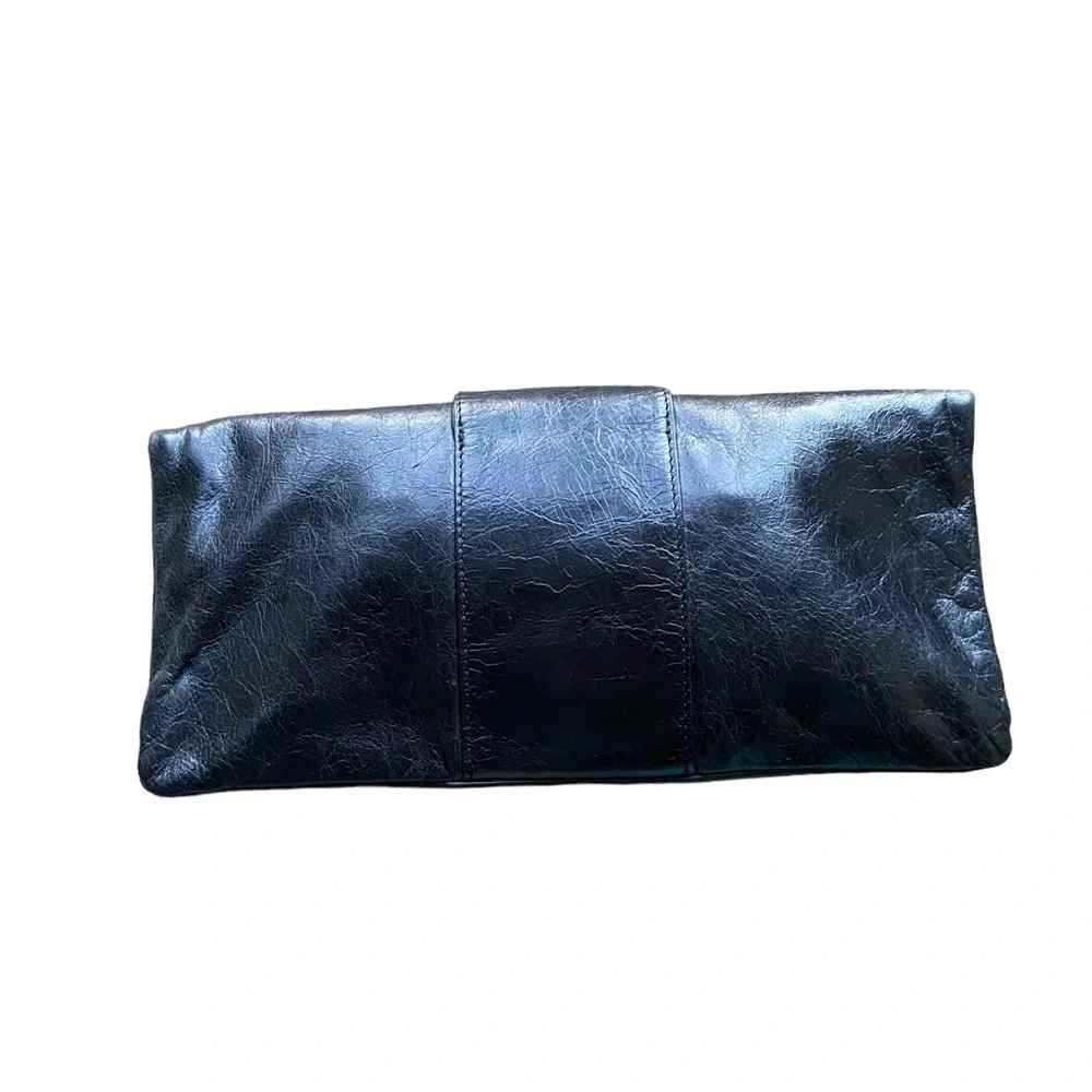 HOBO International Foldover Bow Black Leather Clutch